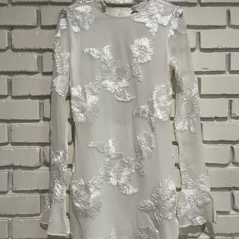 Long sleeved white floral mini dress